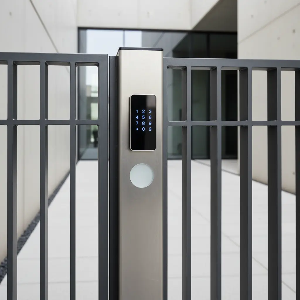Gate post with keypad and RFID reader